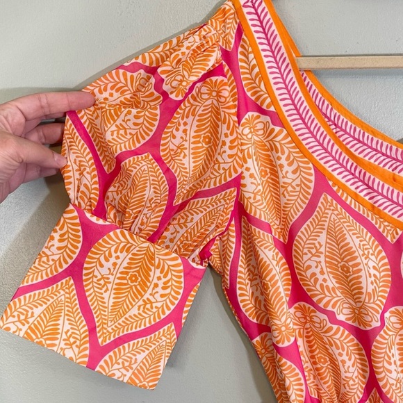 Gretchen Scott Women's Tropical V-Neck Tiered Maxi Dress Orange Medium NWT - Picture 2 of 6